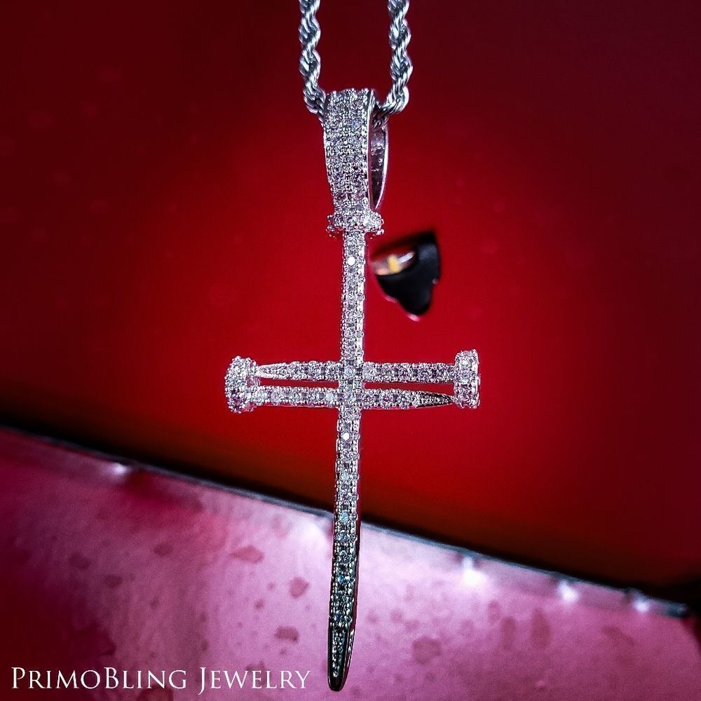 Lab Simulated Diamond Nail Cross Necklace - Picture 2 of 4